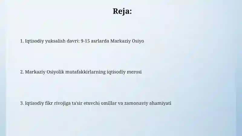 9-15 asrlarda o’rta osiyodagi iqtisodiy filrlar 2