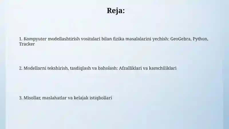 Kompyuter modellashtirish vositalari bilan fizika masalalarini yechish 2