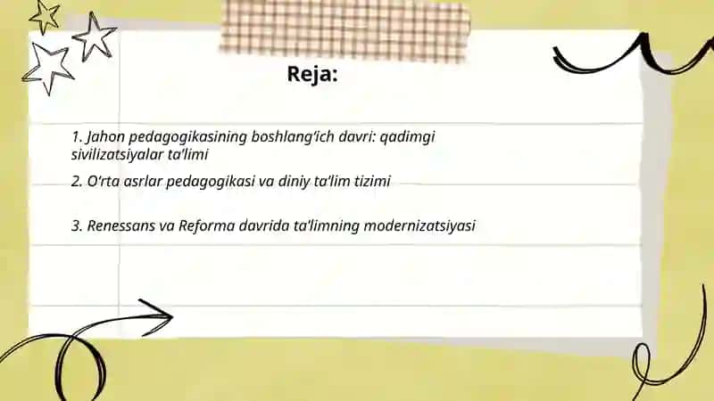 Jahon pedagogika fanining rivojlanish tarixi bayoni 2