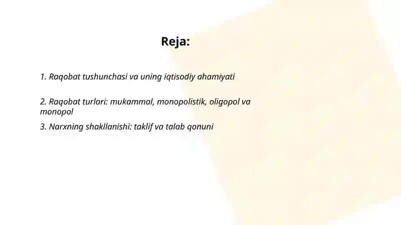 Raqobat va narxning shakllanishi 2