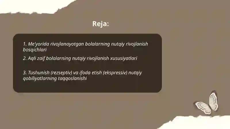 Me'yorida rivojlanayotgan bolalar nutqiy rivojlanishini tavsiflab bering 2