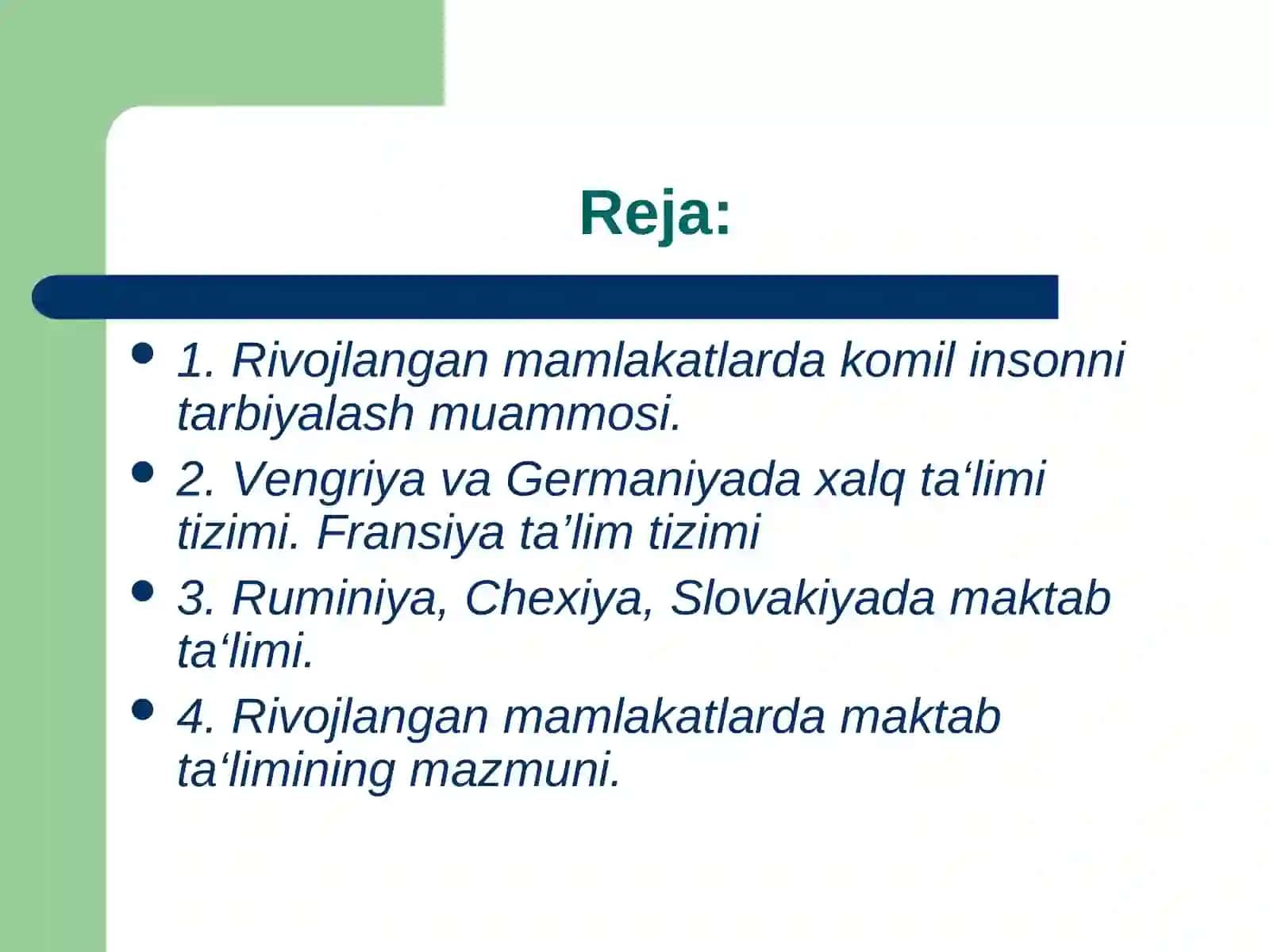 XORIJIY MAMLAKATLARDA MAKTABGACHA TA'LIM TIZIMINI O'RGANISH VA TAHLILK QILISH 2