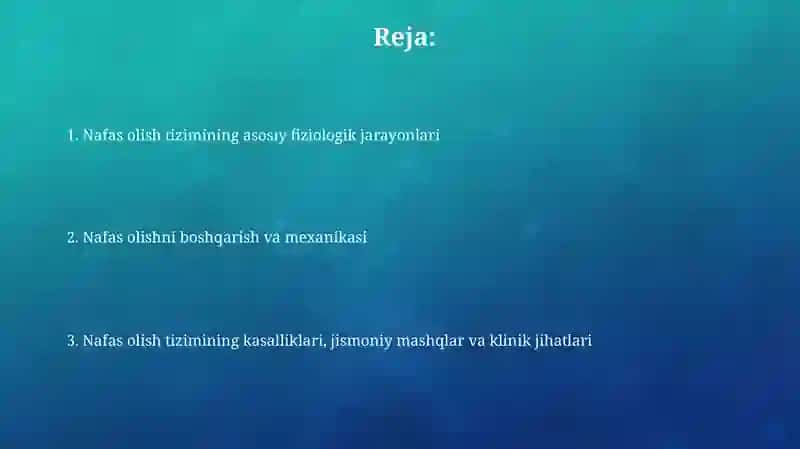 Nafas olish sistemasining fiziologiyasi 2