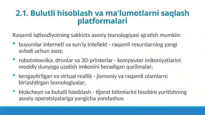 RAQAMLI IQTISODIYOTNING TEXNOLOGIK ASOSLARI 2