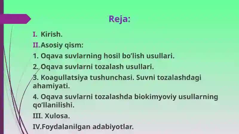 Tabiiy va sanoat oqava suvlarini tozalashda koagullanishni qo’llanilishi. 2