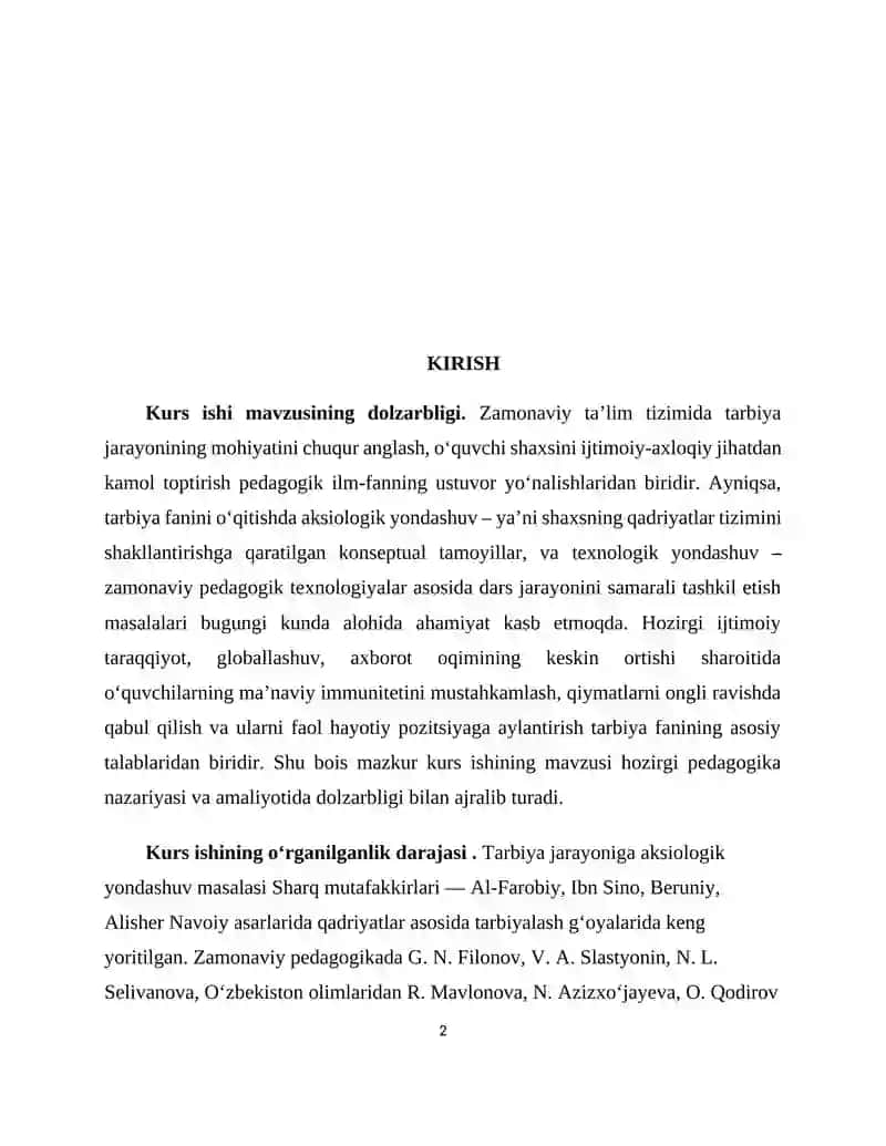 TARBIYA FANINI O‘QITISH JARAYONIGA AKSIOLOGIK VA TEXNOLOGIK YONDOSHUVLAR 2