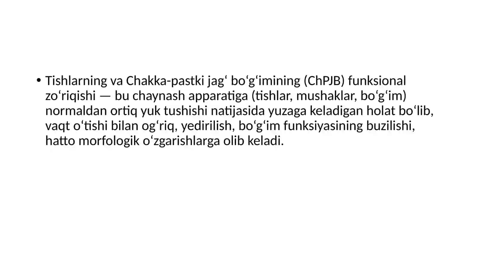 Tishlarning va Chakka-pastki jag‘ bo‘g‘imining (ChPJB) funksional zo‘riqishi 2