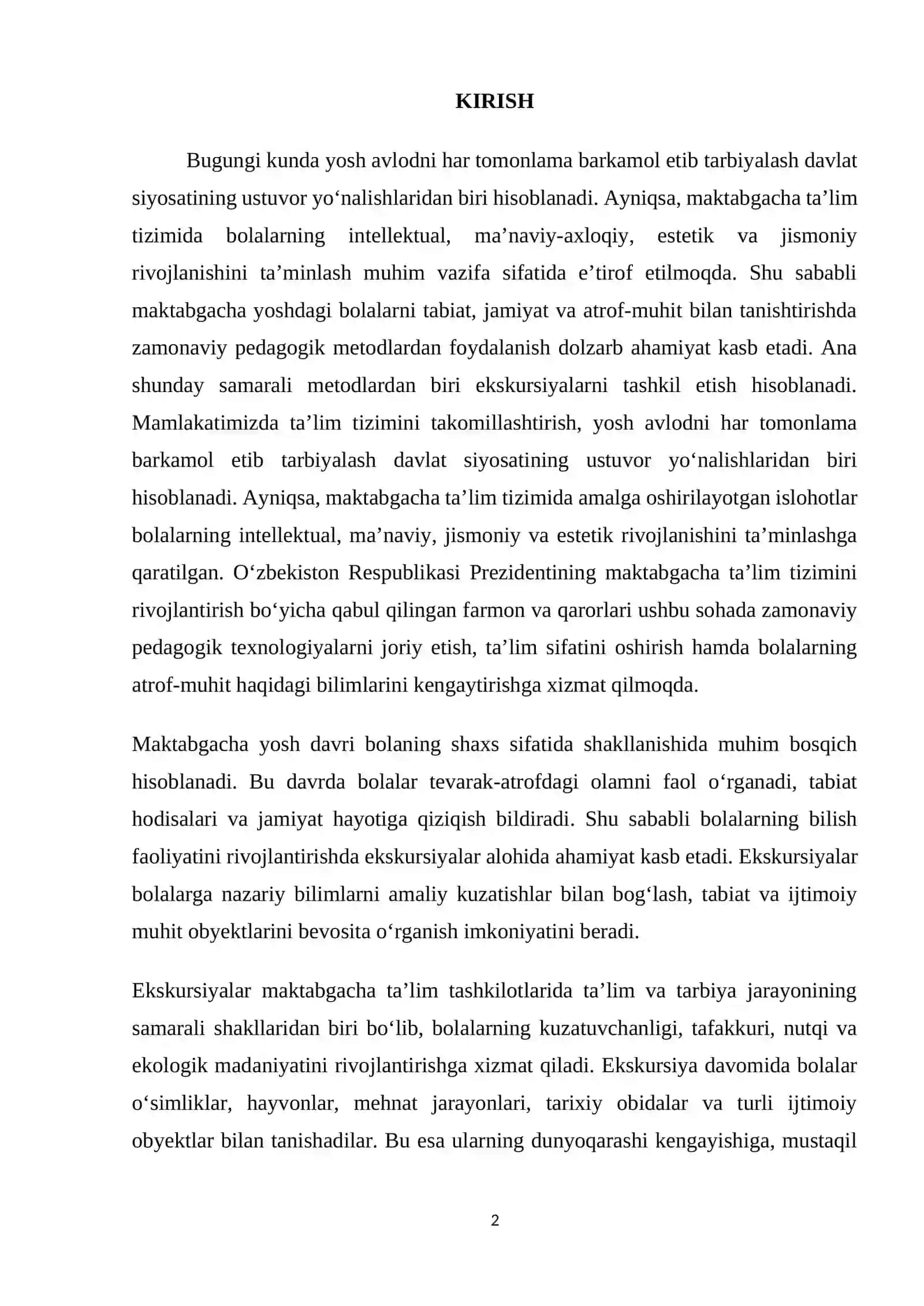 MAKTABGACHA YOSHDAGI BOLALAR UCHUN EKSKURSIYALARNI TASHKIL QILISHGA QO'YILADIGAN TALABLAR 2