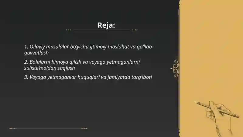 Oilaviy masalalar bo‘yicha ijtimoiy maslahat va qo‘llab-quvvatlash 2