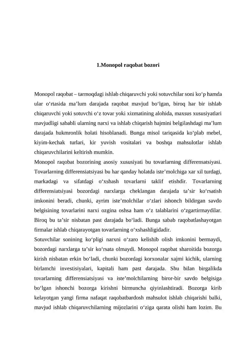 Raqobatlashgan monopol bozor, ustun jihatlari va kamchiliklari 2