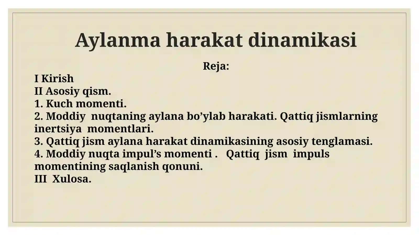 Qattiq jism aylana harakat dinamikasining asosiy qonuni 2