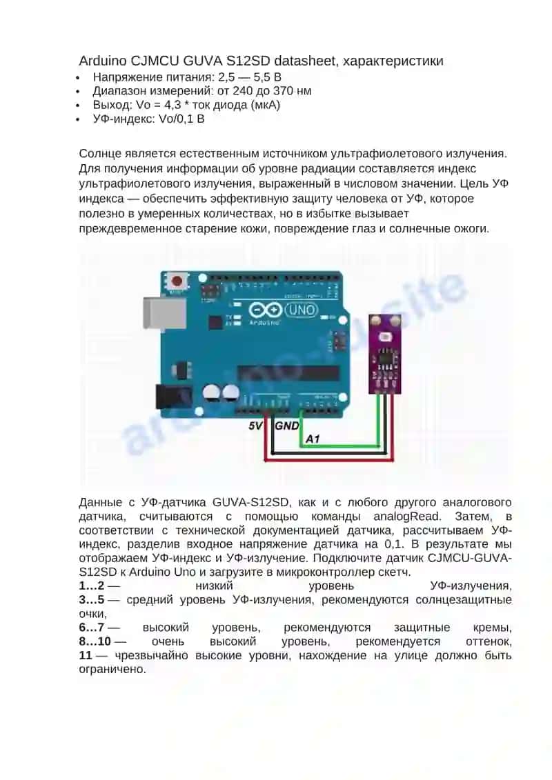 Датчик ультрафиолетового излучения GUVA S12SD 2