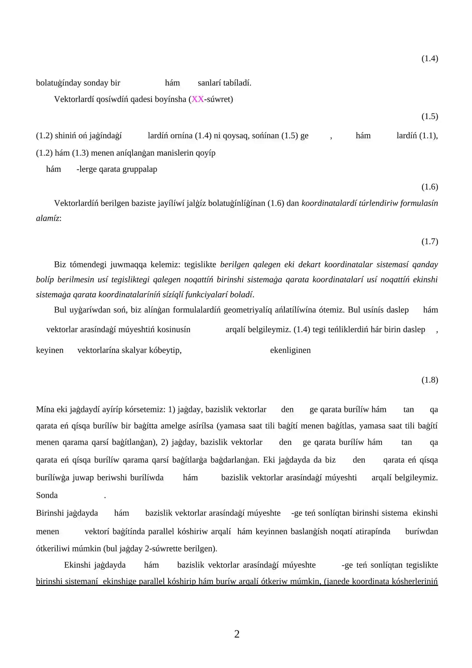 VI-BAP. KOORDINATALARDÍ TÚRLENDIRIW 2