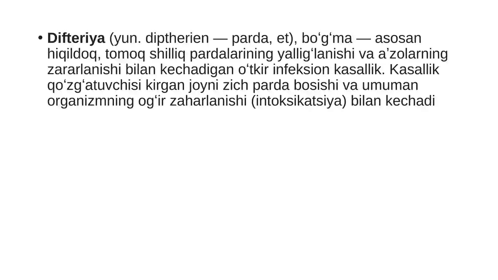 Difteriya,ko’ky’o’tal,epidemik parotitdabolavauningoilasigahamshiralikparvarishi 2