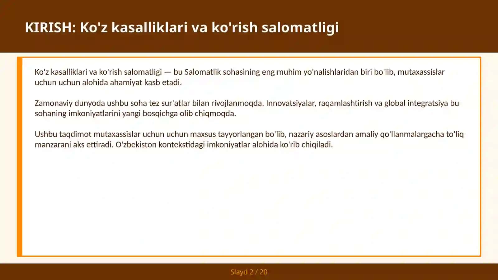 KO'Z KASALLIKLARI VA KO'RISH SALOMATLIGI 2