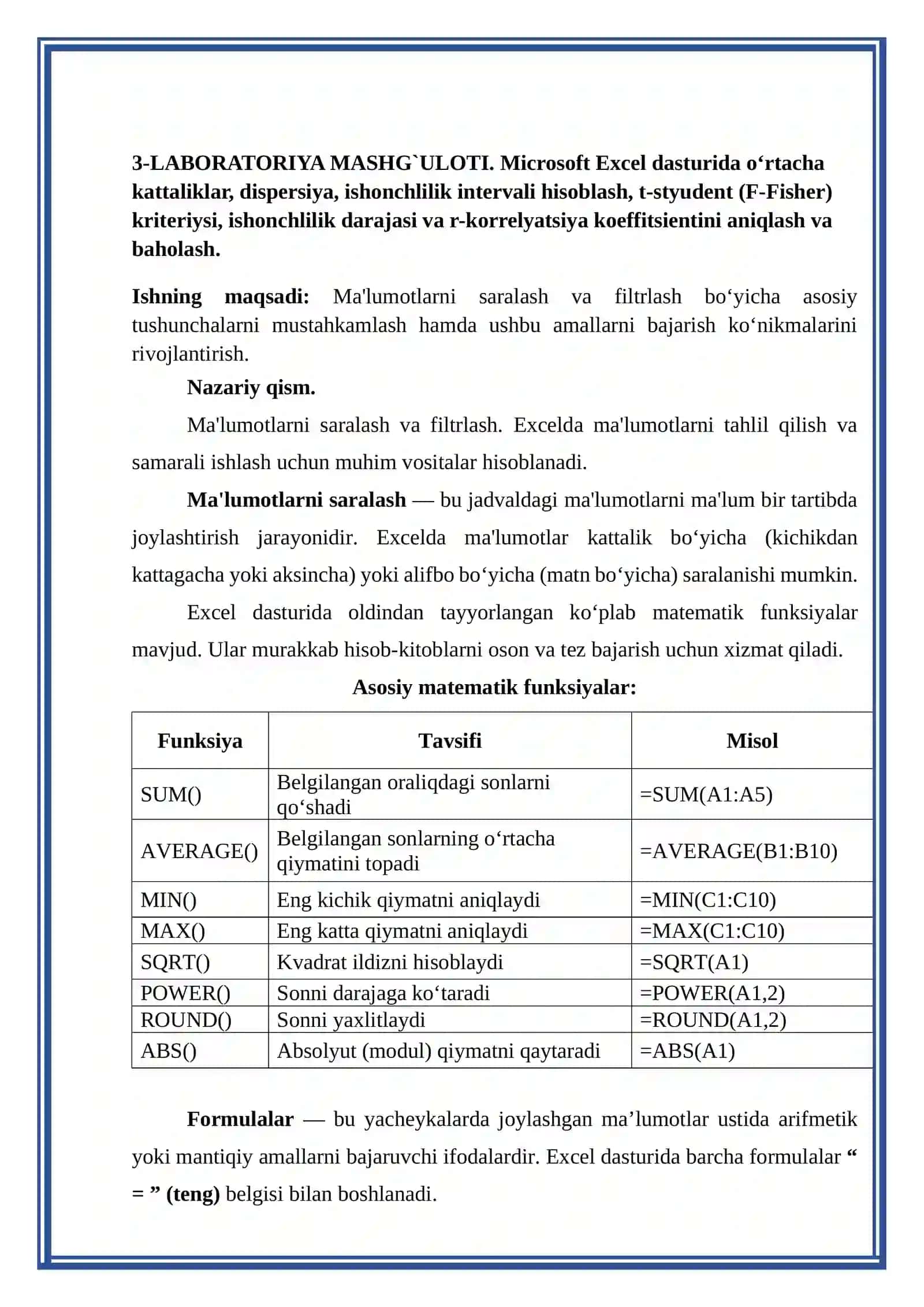 Axorort texnologiyalari fanidan laboratoriya ishi 2