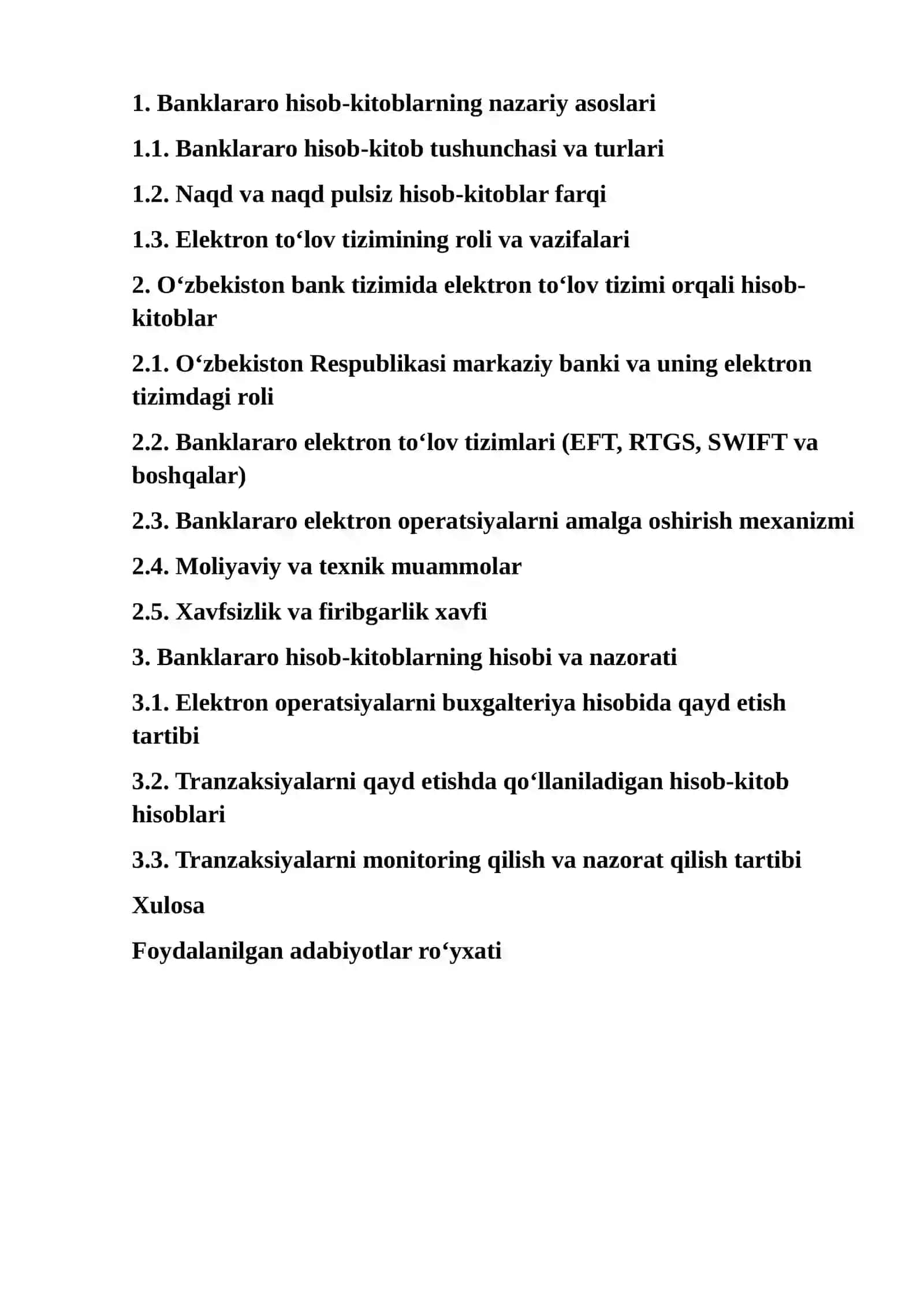O'ZBEKISTON BANK TIZIMIDA BANKLARARO HISOB KITOBLARNING ELEKTRON TO'LOV TIZIMI ORQALI YURITILISHI VA ULARNING HISOBI 2