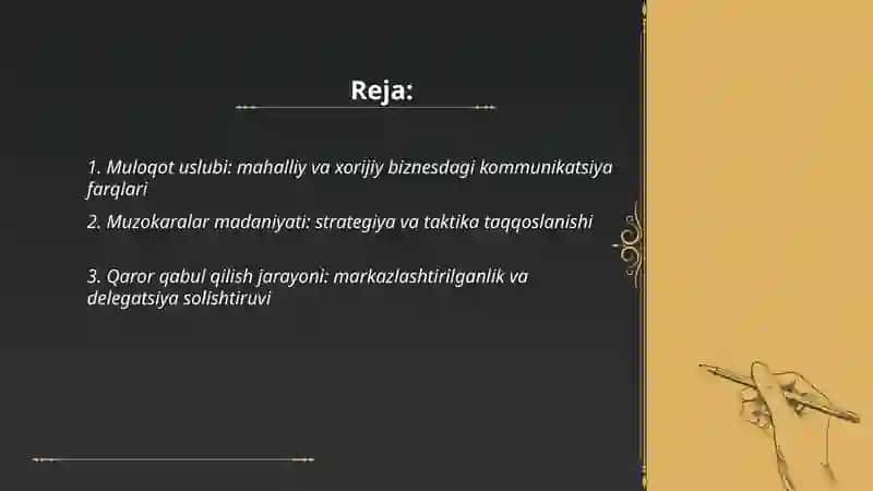 Mahalliy va xorijiy biznes yuritish madaniyatini taqqoslash 2