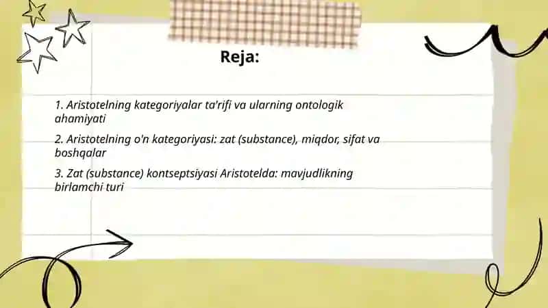 Aristotel, Farobiy va Kant ontologiyasida kategoriyalarning tasnifi 2