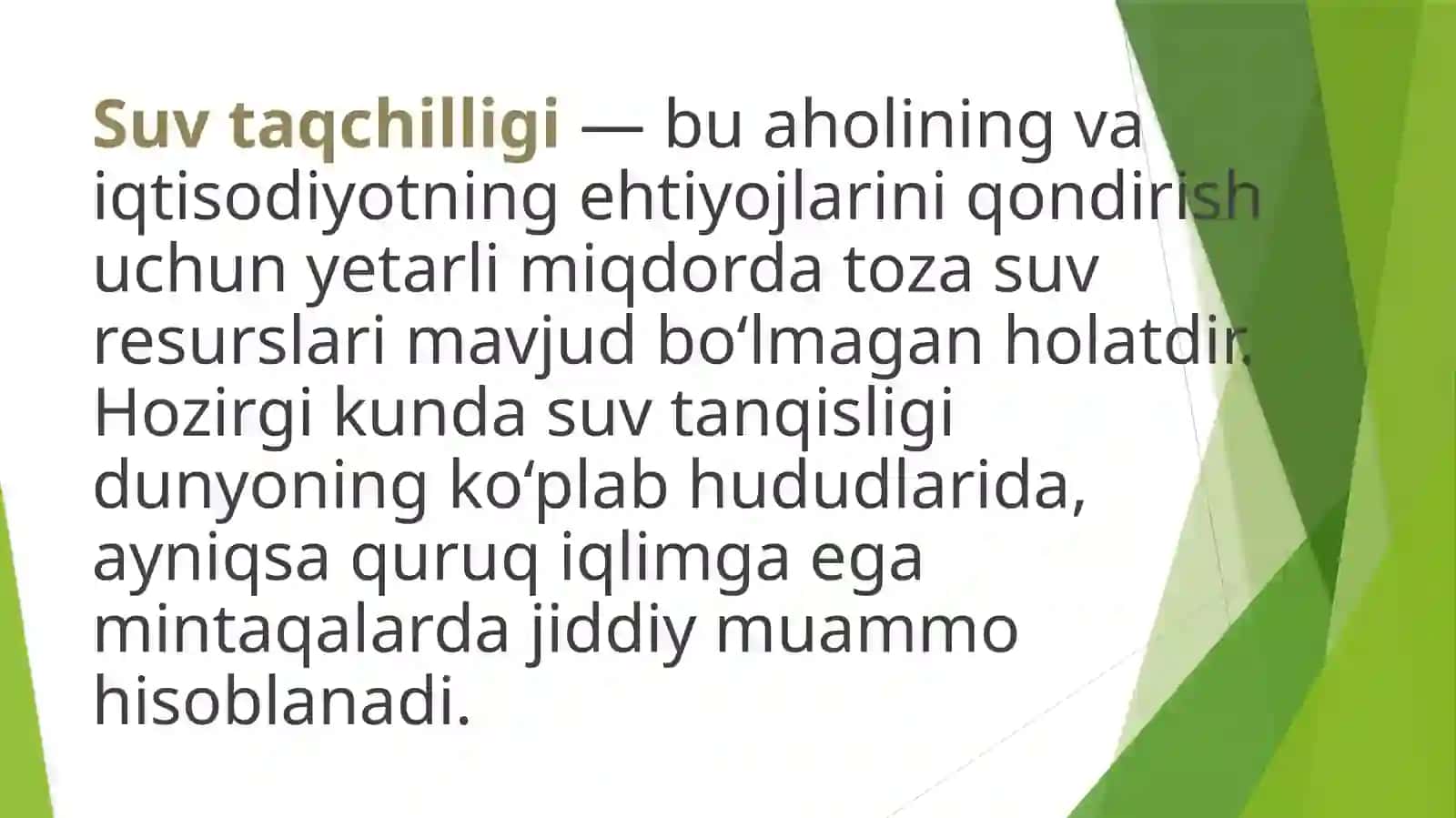 Suv taqchilligi muammosi 2