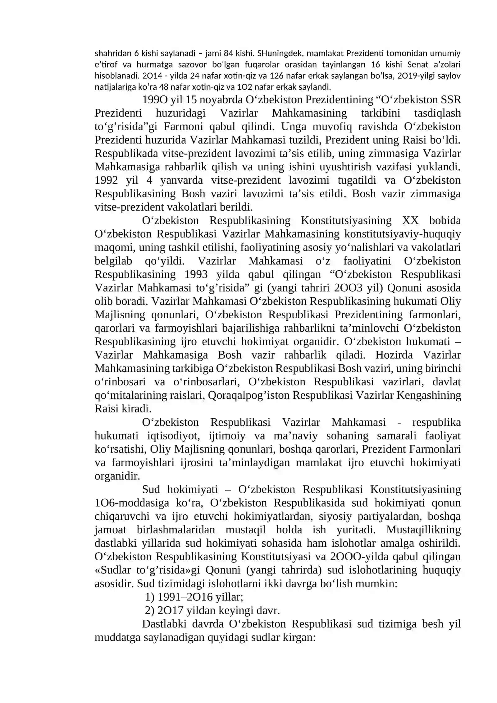 O‘zbekistonda demokratik, fuqarolik jamiyati asoslarining shakllanishi, amalga oshirilgan siyosiy islohotlar 2