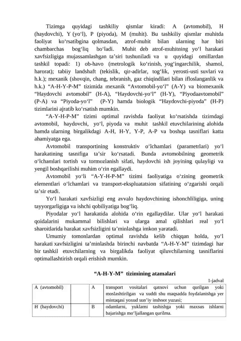 Avtomobil-yo‘l-haydovchi- muhit tizimi 2