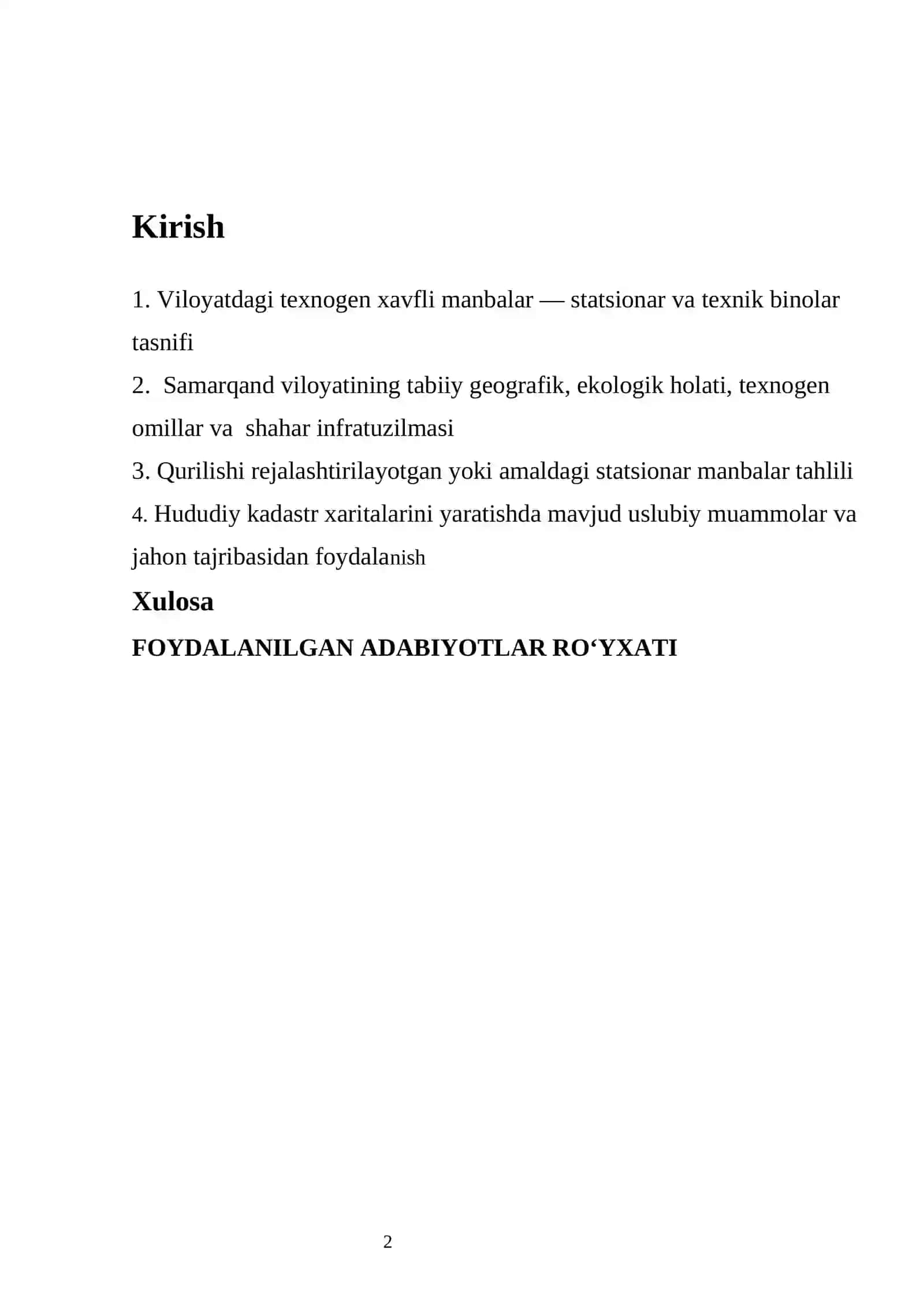 SAMARQAND VILOYAT TEXNOGEN XAVFLI XUDUDLARNING MAVJUDLIGI, KADASTR TIZIMI 2