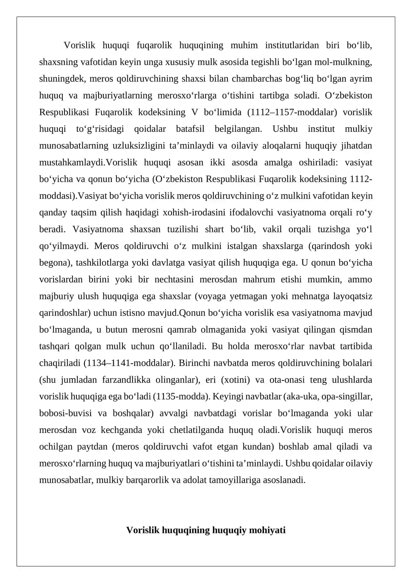 Vorislik huquqi tushunchasi va vorislik asoslari (qonun va vasiyat bo‘yicha) 2