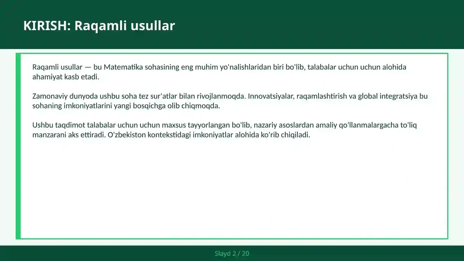Raqamli usullar 2