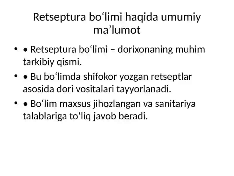 Dorixonaning Retseptura Bo‘limi Faoliyati 2