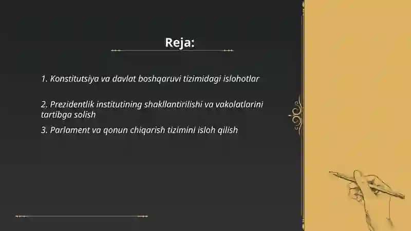Mustaqillik yillarida davlat boshqaruvi tizimida amalga oshirilgan islohatlar 2