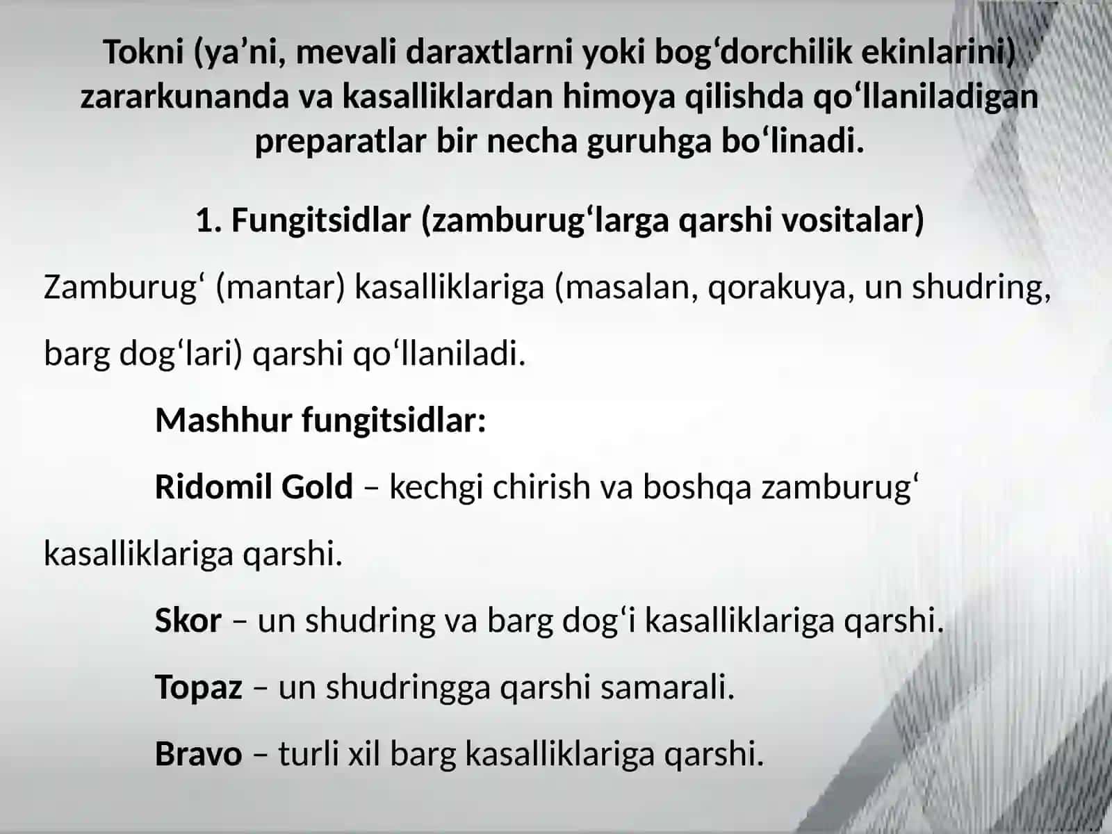 Preparatlar tokni zararkunanda va kasalliklardan himoya qilishda 2