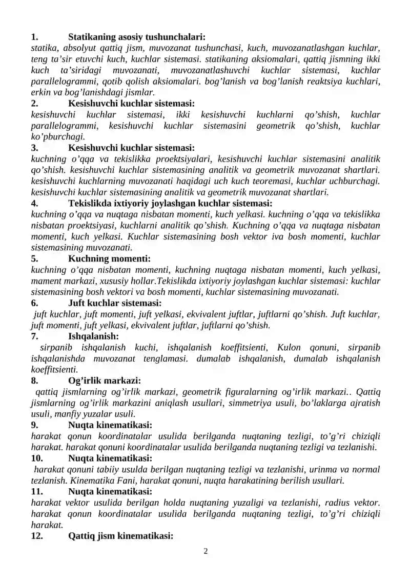 Statikaning asosiy tushunchalari 2