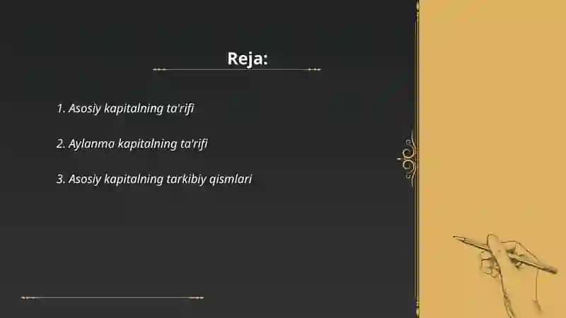 Asosiy va aylanma kapital, ularning farqli belgilari. 2