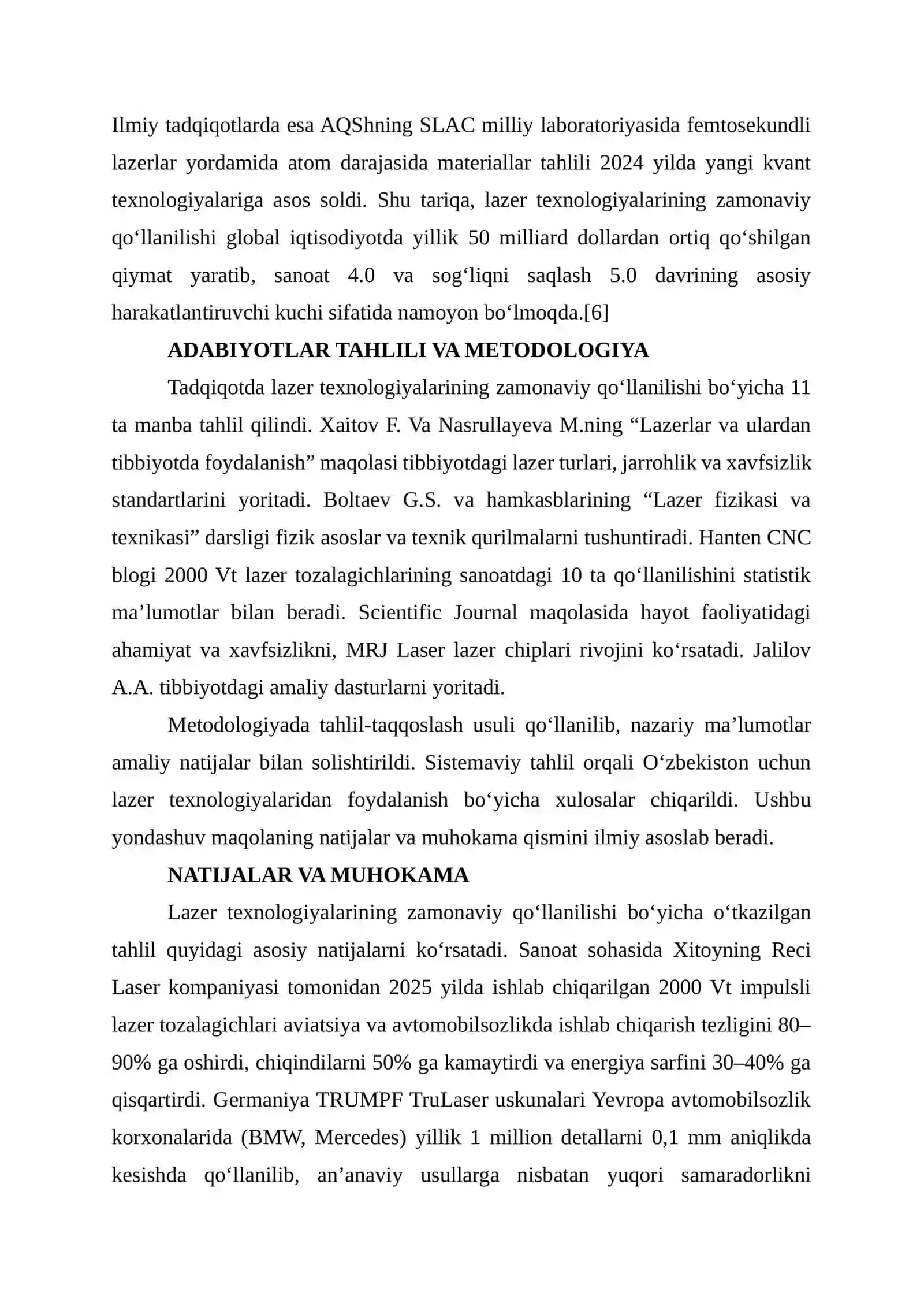LAZER TEXNOLOGIYALARINING ZAMONAVIY QOʻLLANILISHI 2