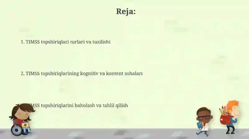 TIMSS topshiriqlari turlari va ularning tuzilmasi 2