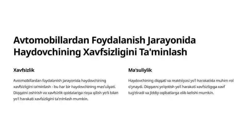 Avtotransport Vositasidan Foydalanishda Haydovchining Diqqatini O'rganish 2