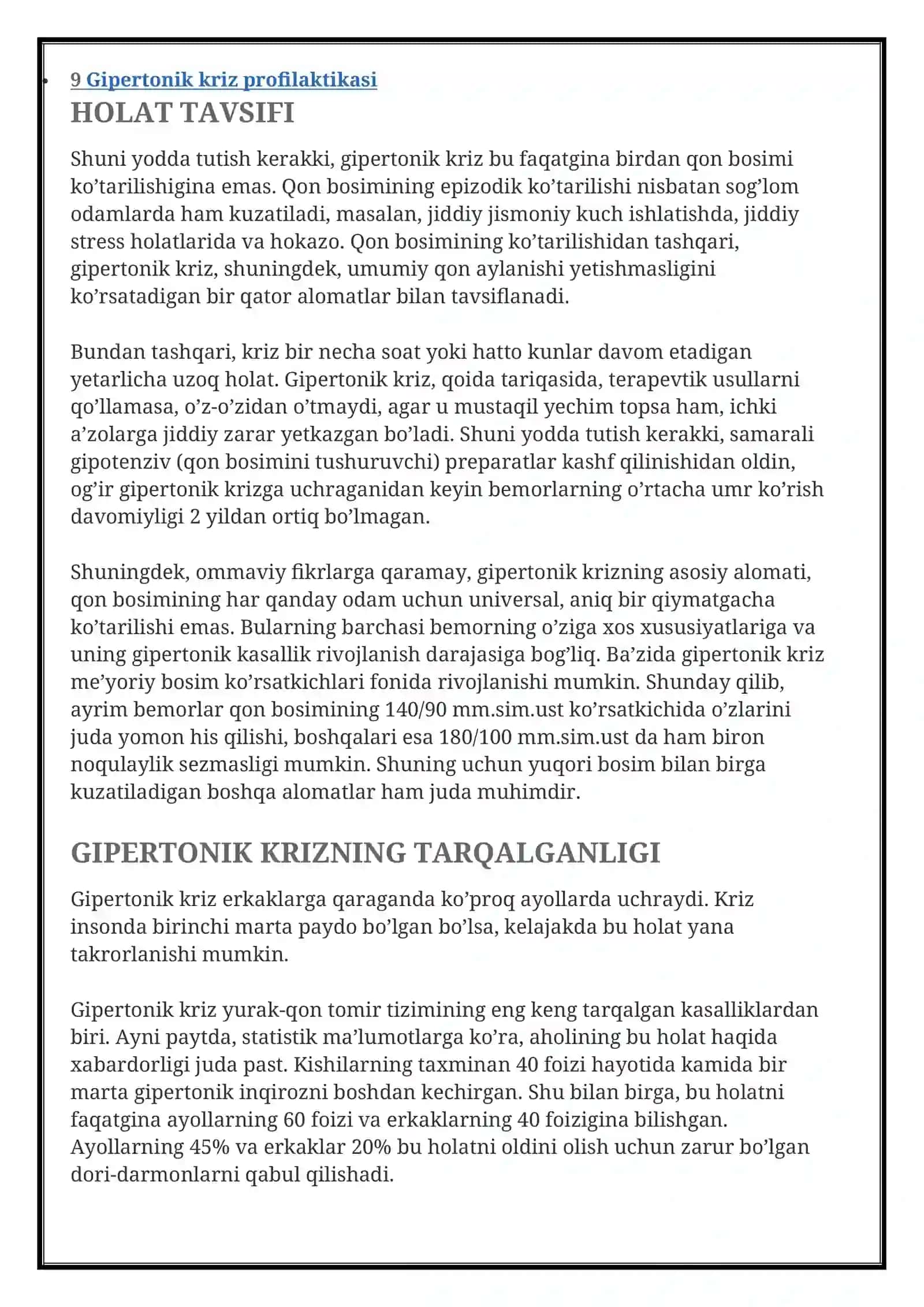 GIPERTONIK KRIZ — SABABLARI, BELGILARI, DAVOLASH, BIRINCHI YORDAM KO’RSATISH, OLDINI OLISH 2