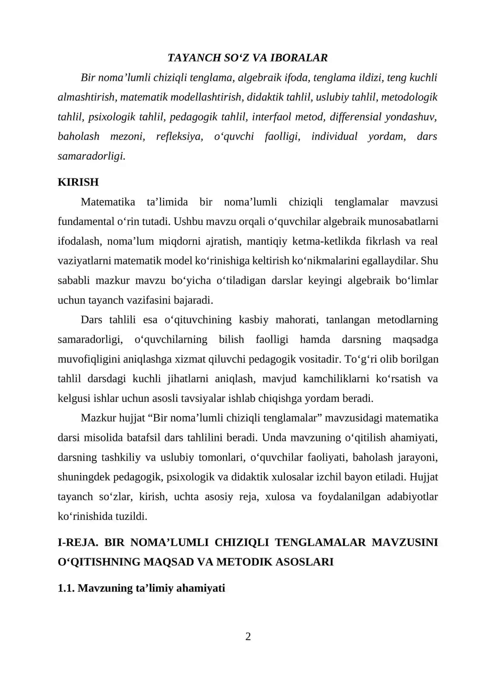 Bir noma’lumli chiziqli tenglamalar 2