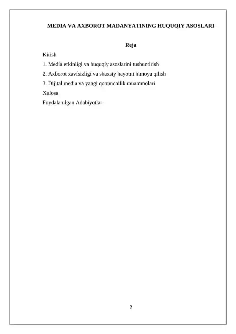 Media va axborot madaniyatining huquqiy asoslari 2