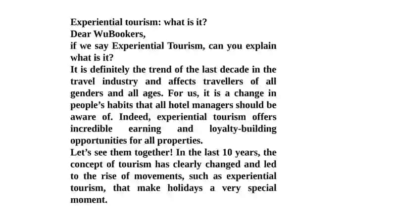 Experiential Tourism 2
