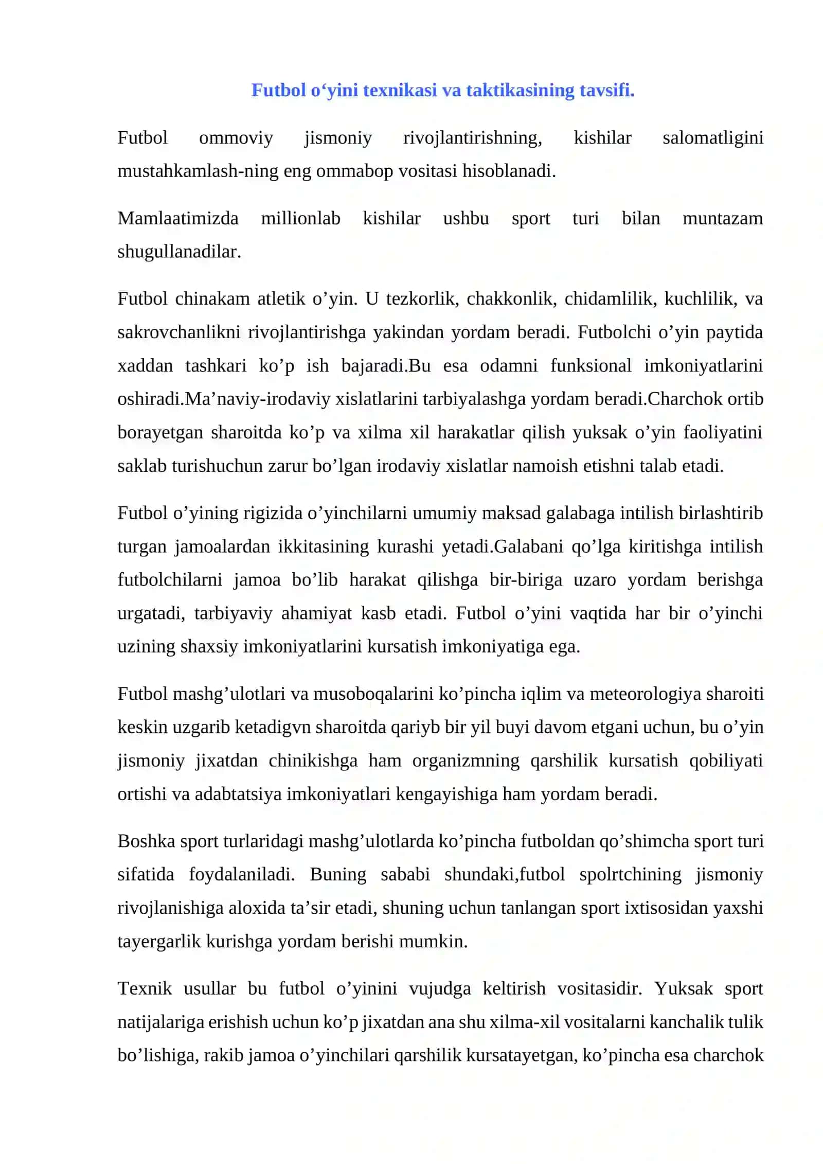 Futbol o‘yin texnikasi va taktikasining tasnifi 2