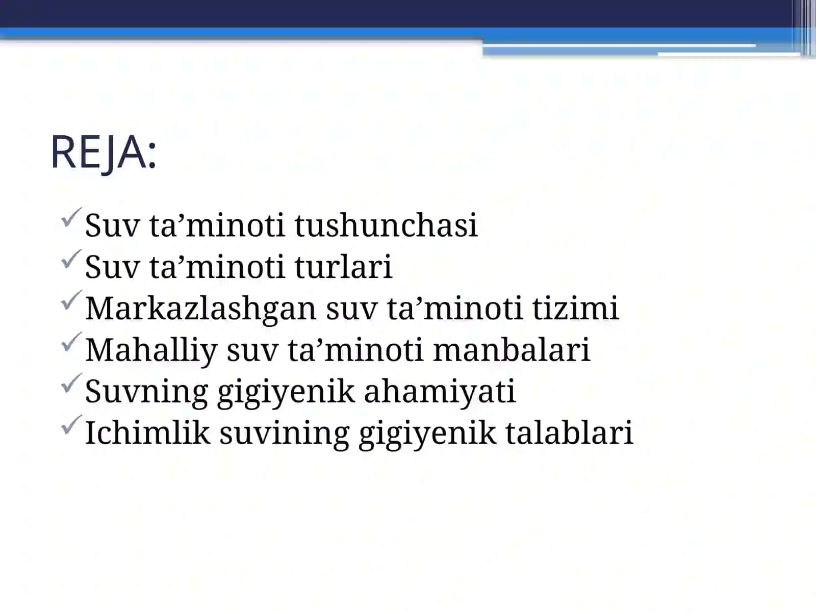 Mahalliy va markazlashgan suv ta’minoti haqida tushuncha, ularning gigiyenik ahamiyati. 2