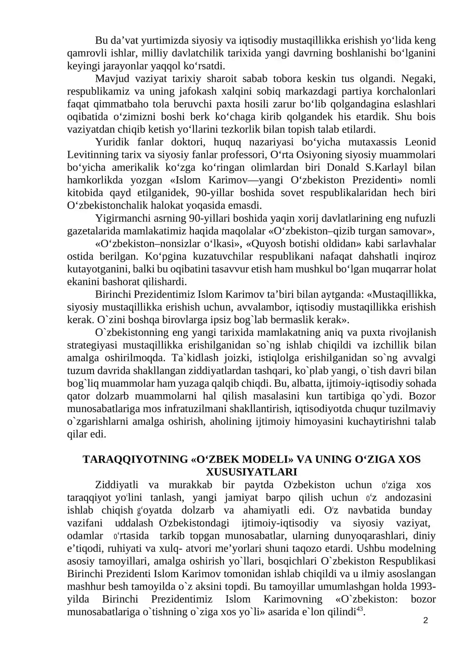 MAVZU. MUSTAQIL OʻZBEKISTON RESPUBLIKASI TASHKIL TOPISHINING TARIXIY AHAMIYATI 2