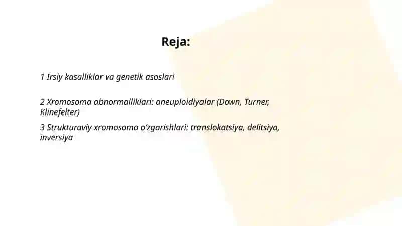 Irsiy kasalliklar va genetik asoslari 2