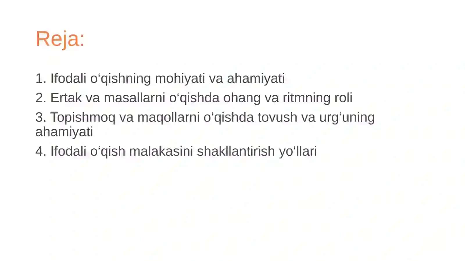 ERTAK,MASAL,TOPISHMOQ,MAQOLLARNI IFODALI ÒQISHDA OHANGDORLIK VA RITM 2