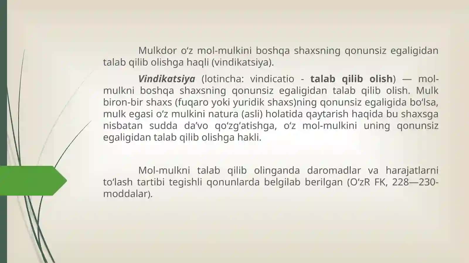 Mulk huquqi va boshqa ashyoviy huquqlarni himoya qilish 2