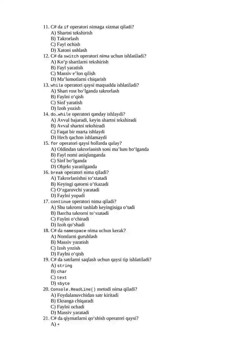 C# dasturi savollari 2