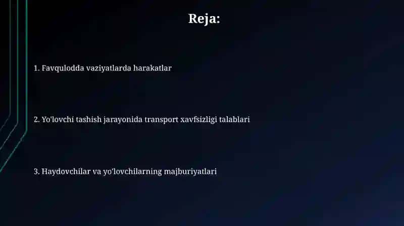 Yo'lovchilarni tashish jarayonida harakatxavfsizligitalablari 2