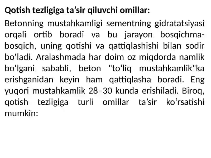 Beton qotish jarayonidagi omillar 2